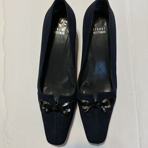 Stuart Weitzman Black Heels with Square Toe and Polished Finish